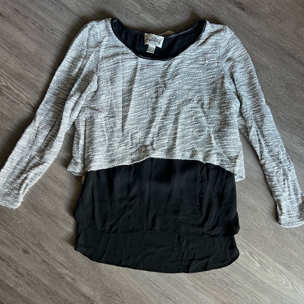 Joseph Ribkoff Black and Gray Layered Blouse